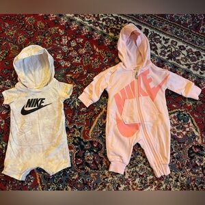 Nike Kids Hooded Jumpsuit and Romper Set - Pink and White